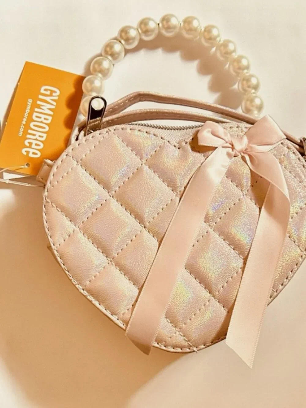 Gymboree Pink Quilted Heart Purse Pearl Handle Bow NWT Girls Handbag